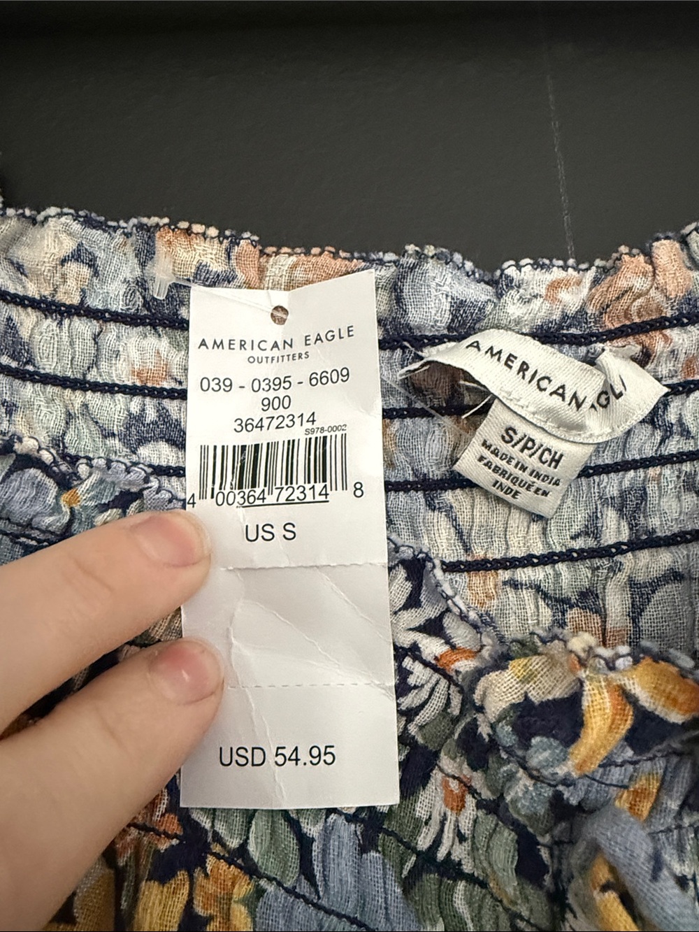 American Eagle Outfitters Blue Floral Smocked Mini Dress with Yellow Accents - Picture 2 of 2